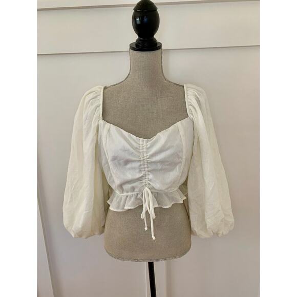 Show Me Your Mumu Jenna Top in Cream Size XXL Cropped Stretch Lined Ruffle Party - Picture 1 of 3